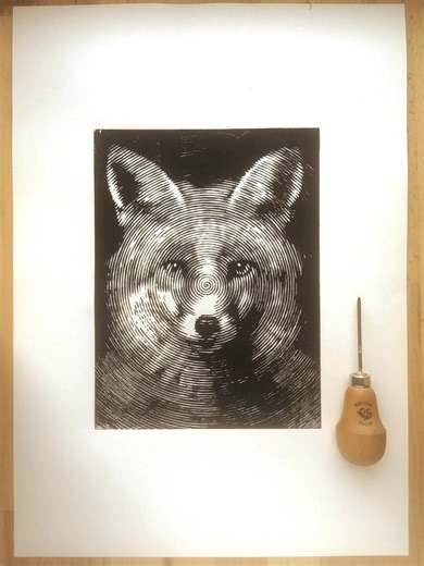 Spiraldruck FUCHS Original Linoldruck handgeschnitten ausgefallener Wandschmuck optische Illusion - Etsy.de
