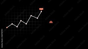 Line graph icon, Animated 2D info graphic element on a transparent background.
