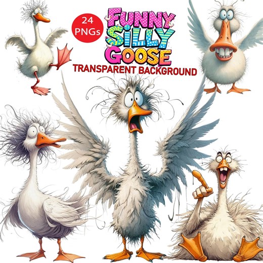 24 PNG Funny Silly Goose Clip Art Transparent Background High Quality 300 Dpi Digital Download Prints Watercolor, Sublimation Sassy Birds - Etsy