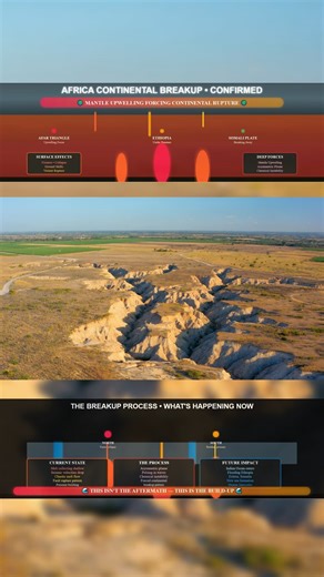 🚨 AFRICA IS TEARING OPEN - SCIENTISTS CONFIRM MANTLE FORCE DRIVING BREAKUP 🚨 We warned you back in January. Now it's confirmed. A massive upwelling of molten material is rising beneath the Afar Triangle, actively forcing the continent apart. The crust is thinning. Pressure is building. A new ocean is forming, and it’s already reshaping East Africa. 🔗 Full article and link to the original scientific study on our website now. #AfarRift #AfricaBreakingApart #EarthChanges #GeologyAlert #NewOceanF