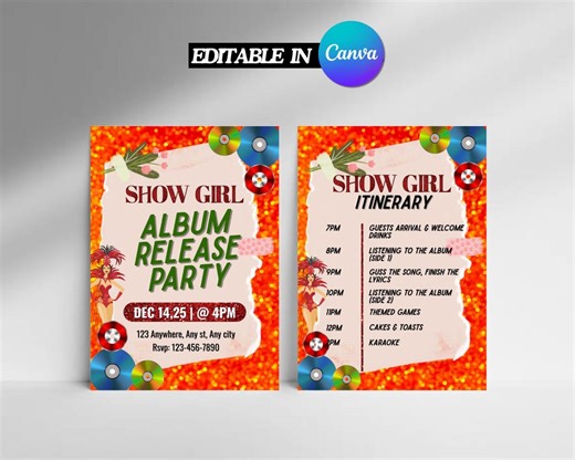 Showgirl Album Release Party Invitation: Retro Listening Party Flyer, Orange Green and Blue Showgirl Album (canva Template) - Etsy