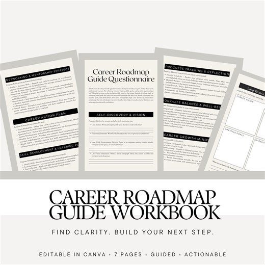 Career Roadmap Guide Workbook | Editable in Canva | Career Planning Template | Goal Setting Questionnaire | Career Clarity - Etsy UK