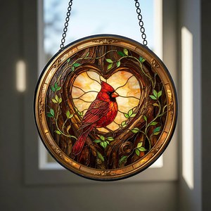 Cardinal Bird Stained Glass Style Suncatcher Memorial Window Hanging Nature Home Decor Gift - Etsy