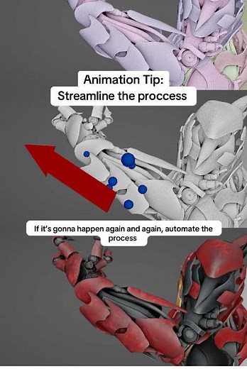 Animation Tip: Automate the process. For me it’s about efficiency without sacrificing quality. When I have characters that frequently repeat an action, animating it again and again manually is a waste of time. So I default to action modifiers. This saves me hours when animating things such as transformations, fists balling up, faces, breathing, weapon toggles, etc. #animationtips #transformation #transformers #optimusprime (this feature is in also in C4D, and Maya)