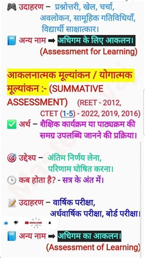 FORMATIVE & SUMMATIVE ASSESSMENT/ रचनात्मक & योगात्मक मूल्यांकन #assesment #formativeassessment