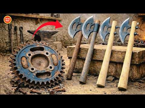 Amazing Process of Making Four Axes from Rusty Motorcycle Sprockets