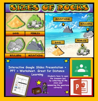 Different sizes of rocks Powerpoint + Worksheet. Elementary Earth Science