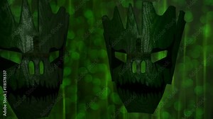 Swamp Voodoo Mask Loop is a motion graphics background with a spinning around swampy voodoo masks. It will add horror notes in your parties, vj performances, halloween evening etc.