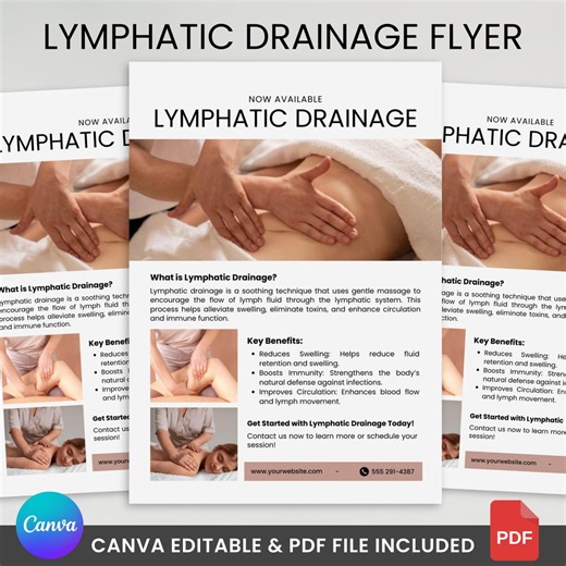 Editable Massage Therapy Flyer Pack,Esthetician,Med Spa Massage Poster,MLD Lymphatic Drainage for Massage Therapist,Advertising Office Decor