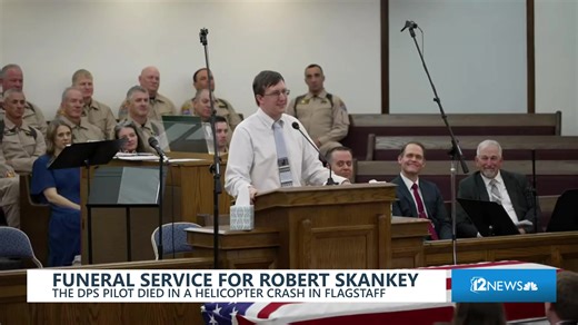 The funeral service for Pilot Robert Skankey, who died in a helicopter crash in Flagstaff, is underway in Kingman. | 12News