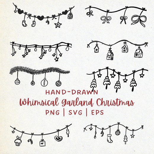 Hand Drawn Christmas Garland SVG Clipart, Whimsical Christmas Illustration (digital Download) - Etsy