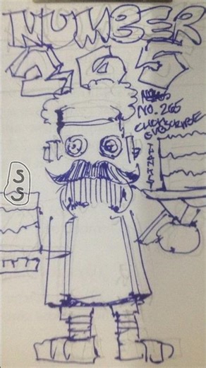 Blue pen No. 265 robot with beard and chef hat drawing