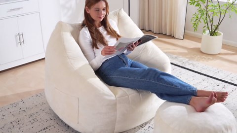 Giant Bean Bag Chair for Adults,Oversized Bean Bag with Filling Plush Fluffy,BeanBag Floor Sofa Chair with with Back Support for Living Room, Bedroom, Reading,Beige