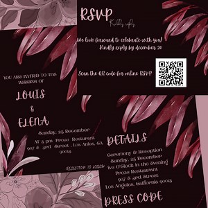 Luxury Wedding Invitation Suite | QR Code RSVP | Dark Floral Burgundy Canva Template | 3 Card Set - Etsy
