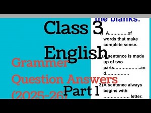 Class 3 English Grammar Sample Question Paper Part 1(2025-26)|Class 3 English Sample Question Paper