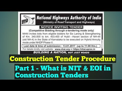 Construction Tender / Contract's Fiscal Aspects - Part 1 NIT of Tender (Process / Procedures)