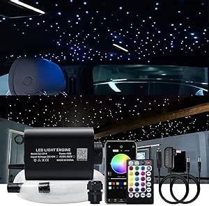 AKEPO 16W Fiber Optic Lights Star Ceiling Light Kit APP Control for Car & Home,Fibre Optical Cable Strands 150pcs 0.75mm 6.5ft/2m+28key Musical Remote Control
