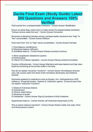 Davita Final Exam Study Guide Latest 200 Questions And Answeupdate video
