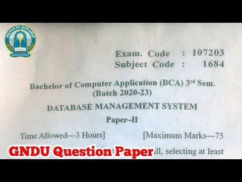 Gndu BCA 3rd Semester Database Management System Question Paper || BCA 1st Semester Question Paper