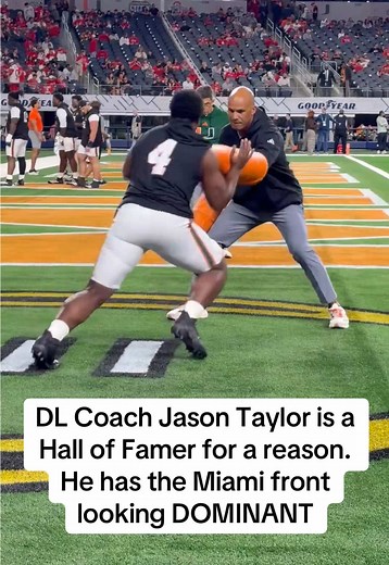 The Miami front is good enough to take them all the way. Jason Taylor working “defeat the hands” drill on repeat!