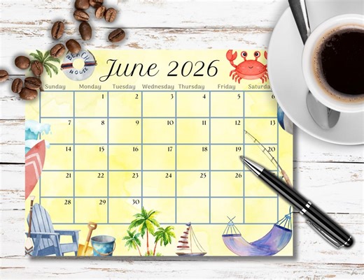 June 2026 Printable Calendar, Holiday Theme Planner (instant Download PDF) - Etsy Canada