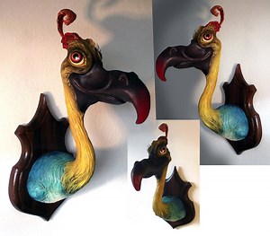 Trophy heads of fanciful Seussian creatures