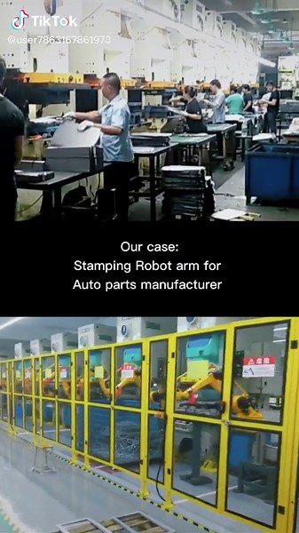 Stamping Robot arm for Auto parts manufacturer #robotarm #tech #robotics #roboticarm #autonomous #smartfactory #stamping #robothands #fyp #robottiktok