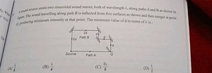 A sound source emits two sinusoidal sound waves, both of wavele... | Filo