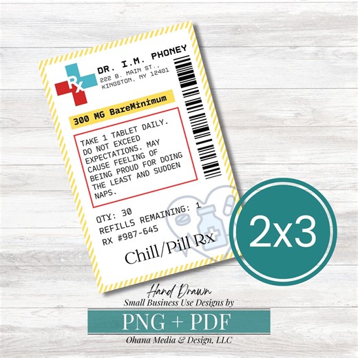 Funny Prescription Label, Rx Label, Gag Gift, Fake Rx Printable, Printable Prescription Chill Pill Label, Bareminimum, Commercial Use - Etsy
