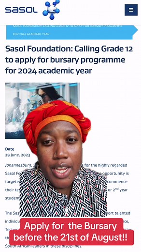 Here’s all the details relating to the Sasol Foundation Bursary!! This is for matric, 1st year and 2nd year students who want to study/are studying something within the STEM field. This is a great opportunity for all qualifying students!! #studywithsiza#varsitylife#fyp#sasol#sasolfoundation#bursaryopportunities2023#scholarshiptips#scholarshipopportunity#careeradvice#university#uct#wits#ufs#trendingmzansi#HigherEducationOpportunities#BrighterTomorrow#trending#fypシ゚viral