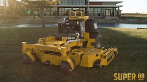 The only 88" stand-on in the industry is from Hustler Turf. The 11-gauge welded steel deck featuring a 54” center deck and two pivoting wings is the perfect combination to provide a professional cut quality while reducing the risk of scalping on uneven terrain. The Vanguard Commercial Power Big Block engine provides all the power a commercial contractor will need with speeds up to 10 miles per hour. The optional oil guard system will save you time and money on maintenance allowing up to 500 hour