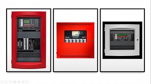 Paneles de control de alarma contra incendios, uno para cada edificio