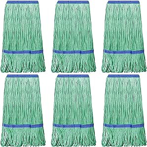 Eccliy 6 Pack Mop Heads Replacement 18 Oz Loop End,Green, Blue | Heavy Duty Commercial Refills, Washable Cotton String, Reusable Absorbent for Industrial Tile Wood Concrete Floor Cleaning