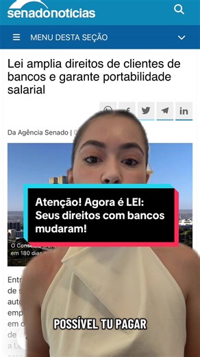 🚨Agora é lei! E isso muda o jogo pra quem tem conta em banco. Você passa a ter mais controle sobre seu dinheiro, pode levar seu salário pra onde quiser e ainda ter acesso a condições melhores de crédito. Mas presta atenção: o banco não vai te explicar isso de forma clara. Se você não entende seus direitos, você paga mais caro. Salva esse vídeo pra não esquecer e me segue pra entender como usar isso a teu favor. #dividas #endividado #direitobancario #bancos #direitodoconsumidor
