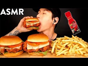 ASMR NUCLEAR FIRE CHICKEN SANDWICH & GARLIC FRIES MUKBANG (No Talking) COOKING & EATING SOUNDS