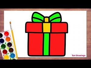 How to Draw Christmas Gift Box Easy for Kids | Tori Drawings