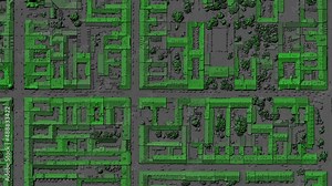 Digital elevation model. GIS product made after proccesing aerial pictures taken from a drone. It shows city urban area with roads and suburbs