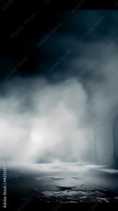 video of abandoned, fog-covered industrial area at night, with mist engulfing scene, creating desolate and eerie atmosphere, for concepts of abandonment, mystery, post-apocalyptic scenarios