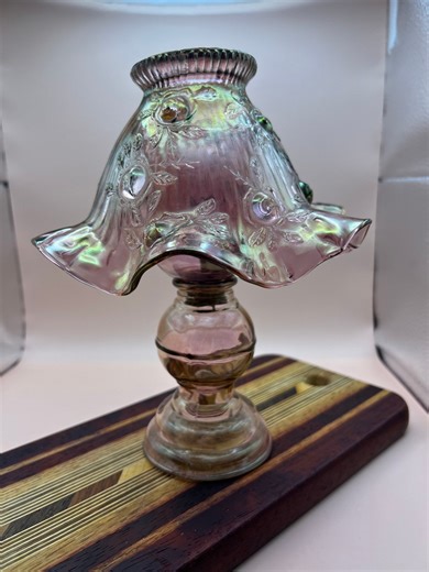 Cabbage Rose Fairy Lamp 3 Piece Luster Iridescent Carnival Glass Pedestal Style Lavender/ Rose. Homeco/ Home Interiors. Inspired by Fenton - Etsy