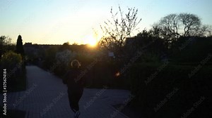 Woman jogging in the Sunset in Slow Motion. Blonde Girl, Sports, Fitness, Jogger, Health, Summer Vibes, athlete
