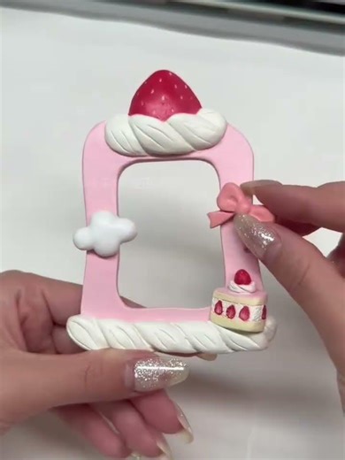 Take a big bite of strawberry cake clay pp clip photo frame Clay tutorial push it for