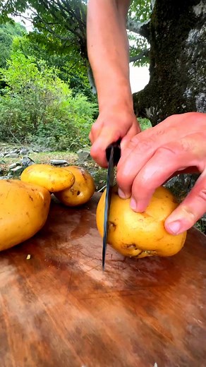 Golden fries sizzle in hot oil, while fresh potatoes are seasoned and fried over crackling flames. #OutdoorCooking #CampfireFries #HomemadeChips #Cooking | Cook Loop