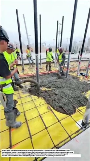 Concrete Slab Pouring with Reinforcement and Pipe Installation.