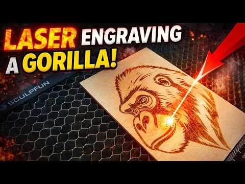 GORILLA Portrait / Laser Engraving onto a Wooden Plate