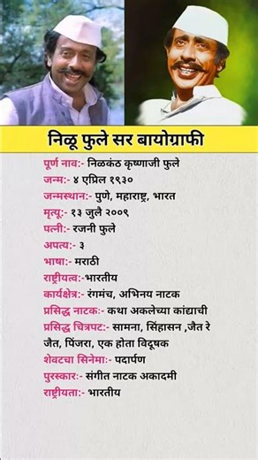 निळू फुले बायोग्राफी | Nilu Phule biography#biography #lifestory #lifestyle #facts #short #shorts
