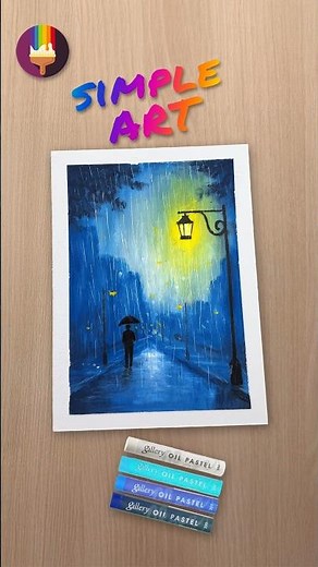 Draw Rainy Night Scenery with Oil Pastels 🌧️ #shorts #drawing