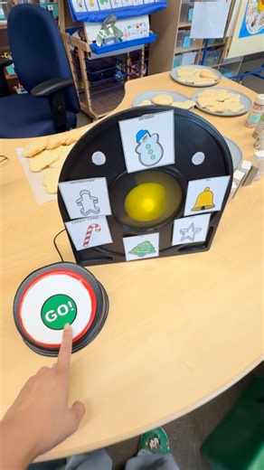 Rhose Abellera | Special Education Teacher on Instagram: "Happy National Cookie Day! Today we decorated sugar cookies! Students used a spinner to choose the shape of the cookie, and then used a 2nd spinner to choose the color frosting Such a fun and easy way to use AAC, and make a delicious treat! 😋 #aac #specialeducationclassroom #specialeducationteacher #iteachtoo #nationalcookieday"