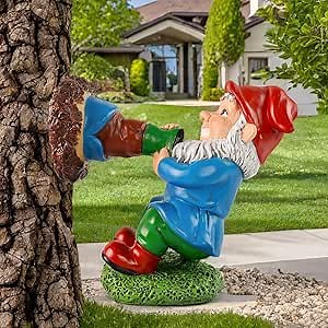 Funny Gnome Garden Statues Outdoor Decorations for Tree, Naughty Gnome Pull His Brother Out from The Tree Hole, Dwarf Figurines Gifts for Women Mom Dad Outdoors