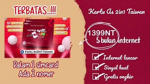 Mau Sim Card Internet yang SINYALNYA LANCAR?🧐 Cus langsung beli Kartu AS😍😍 HARGA CUMAN 280NT aja per bulan?!!😱 Masih GRATIS ONGKIR lagi seluruh taiwan!!😱 MURAH PUOL KAN!! Yuk tunggu apa lagi, langsung pesan sekarang!!🤩 | Telin Taiwan