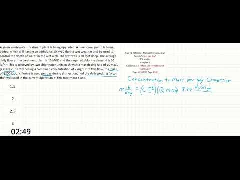 PE Exam Practice Problem #83: Water Resources/Environmental | Chlorine Concentration vs Weight